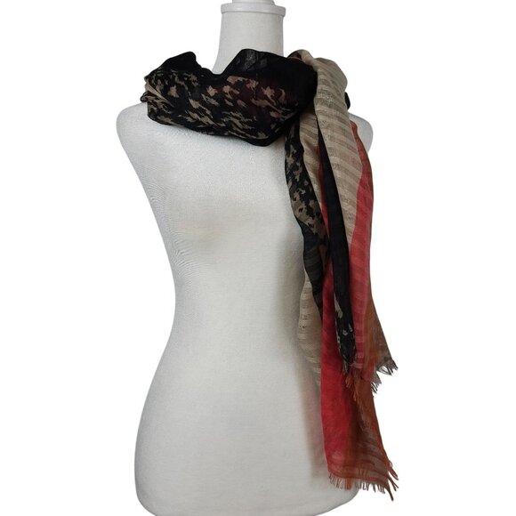 Womens Multicolor Raw Edge Sheer Scarf OS Very Large Shawl Cover Cape Thin - Picture 6 of 16